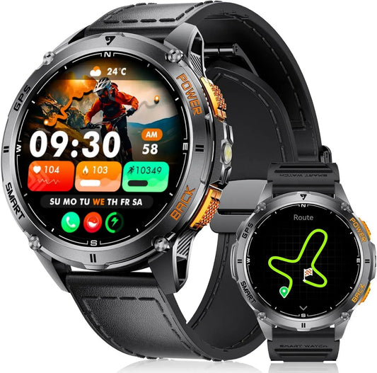 Montre Intelligente Homme LIGE avec GPS et Écran AMOLED 1.43'', 5ATM Étanche, LED Lampe, Compatible Android & iOS, 300+ Cadrans, Boussole et Altimètre, Plus de 170 Modes Sport, Noir Graphite